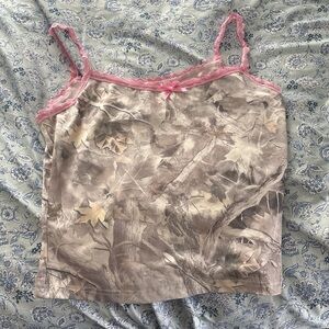 SHEIN Camouflage Cami with Pink Lace Trim